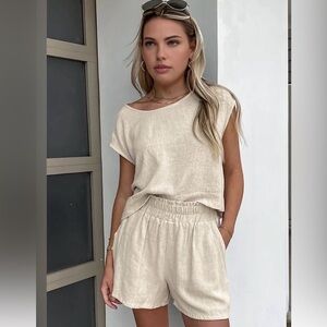 COMMENSE Casual Cream Top and Shorts Set